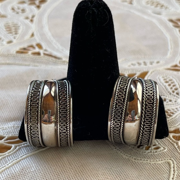 925 Silver wide hoop earrings tapered hoop, vintage - Picture 6 of 6